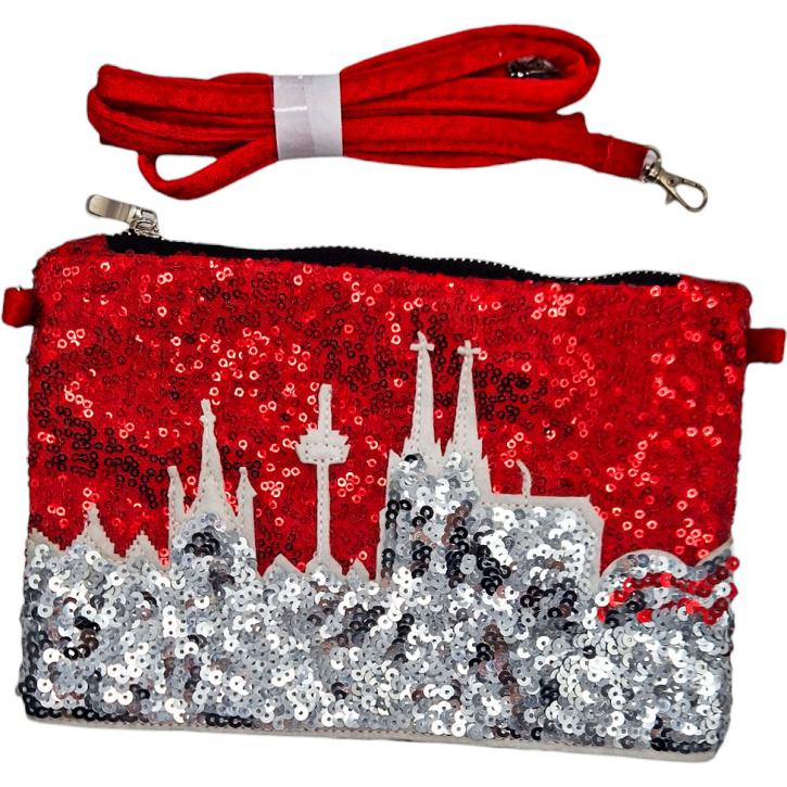 Tasche Pailletten rot Skyline