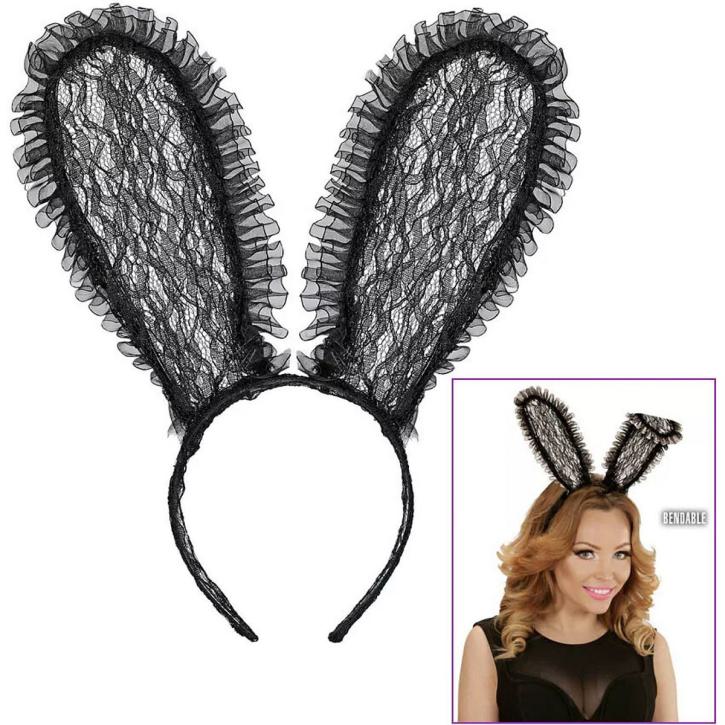 Haarreif Bunny Spitze schwarz